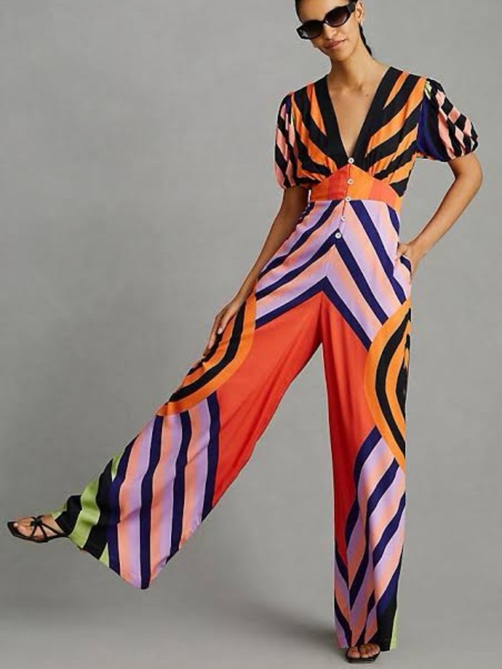 Farm Rio Deep-V Wide-Leg Jumpsuit